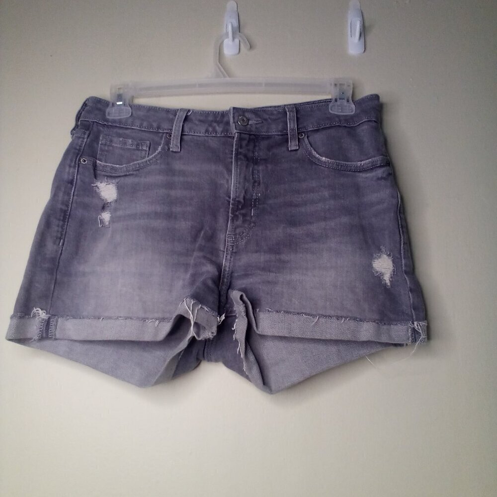 Old Navy OG Short Women 10 High Rise Distressed Roll Hem Denim Gray